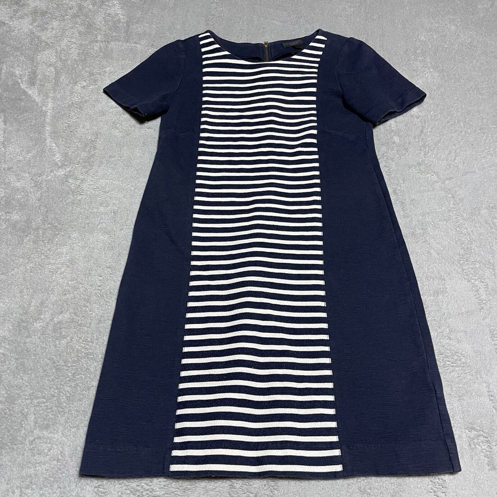 J Crew Dress Women 0 Blue Mini Shirt Crewneck Preppy Striped Knit Zip‎ Up